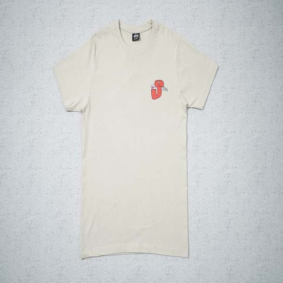 STUSSY Red Letter S Pattern LOGO T-Shirt - Cream Short Sleeves